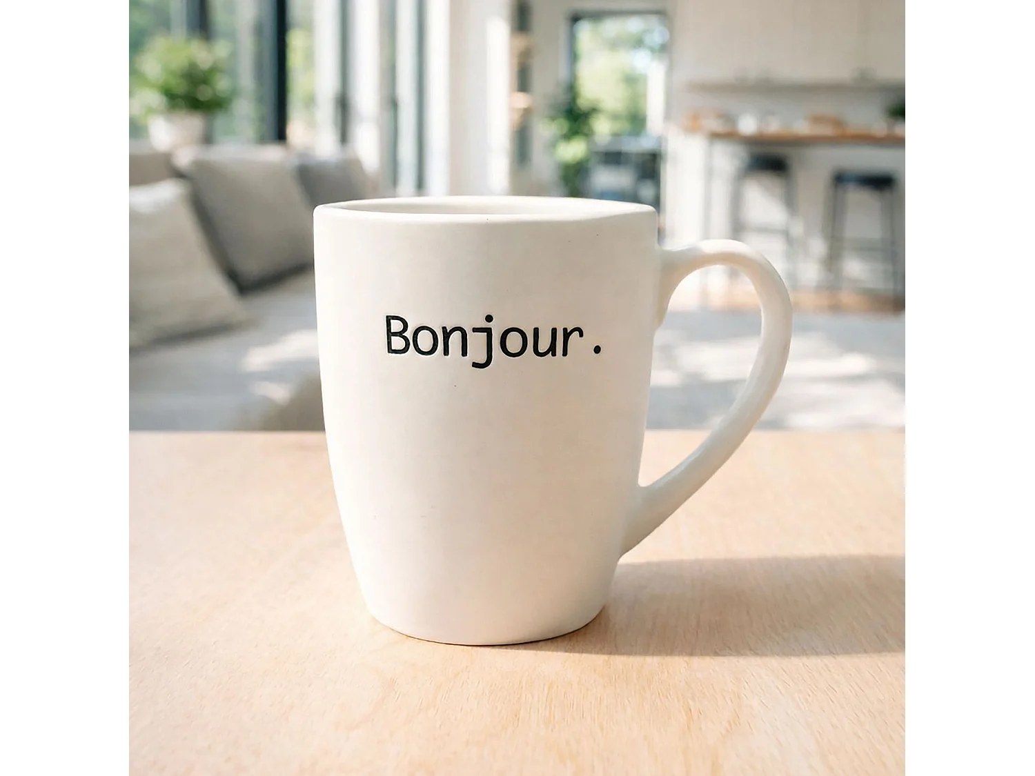 Novastyl - Lot 6 Mugs Bonjour 38cl En Grès Blanc