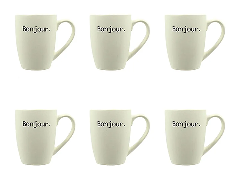 Novastyl - Lot 6 Mugs Bonjour 38cl En Gres Blanc