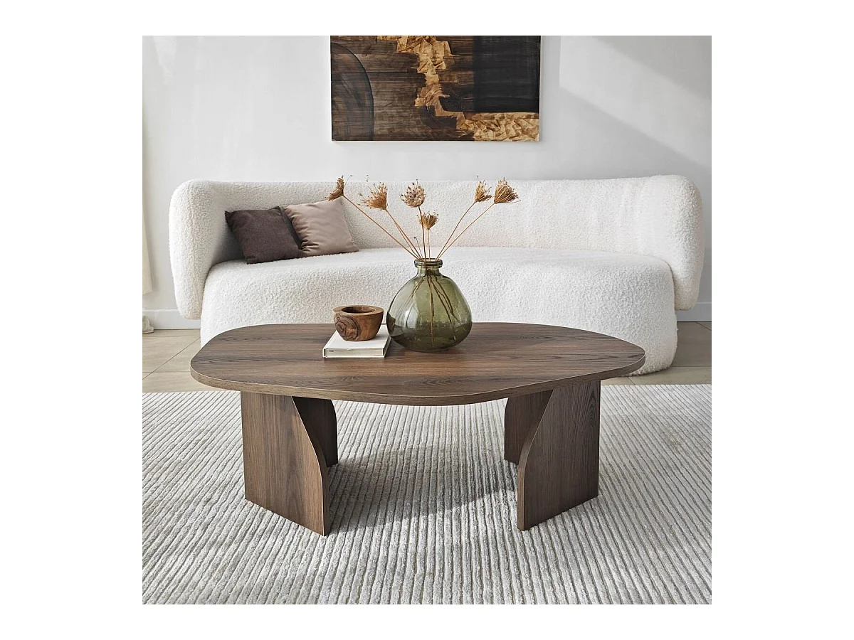 Table basse avec plateau de forme organique et pieds larges L105 cm - ROCK