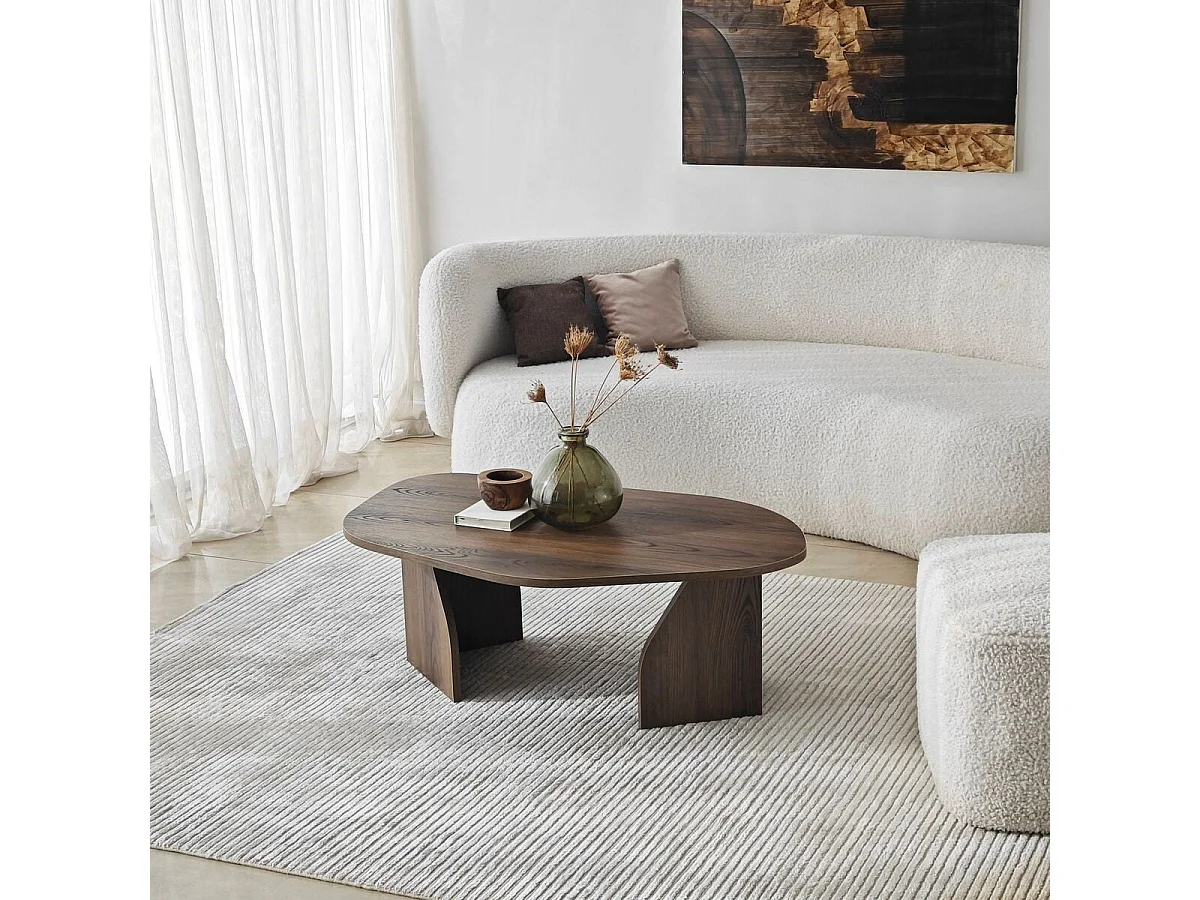 Table basse avec plateau de forme organique et pieds larges L100 cm - ROCK