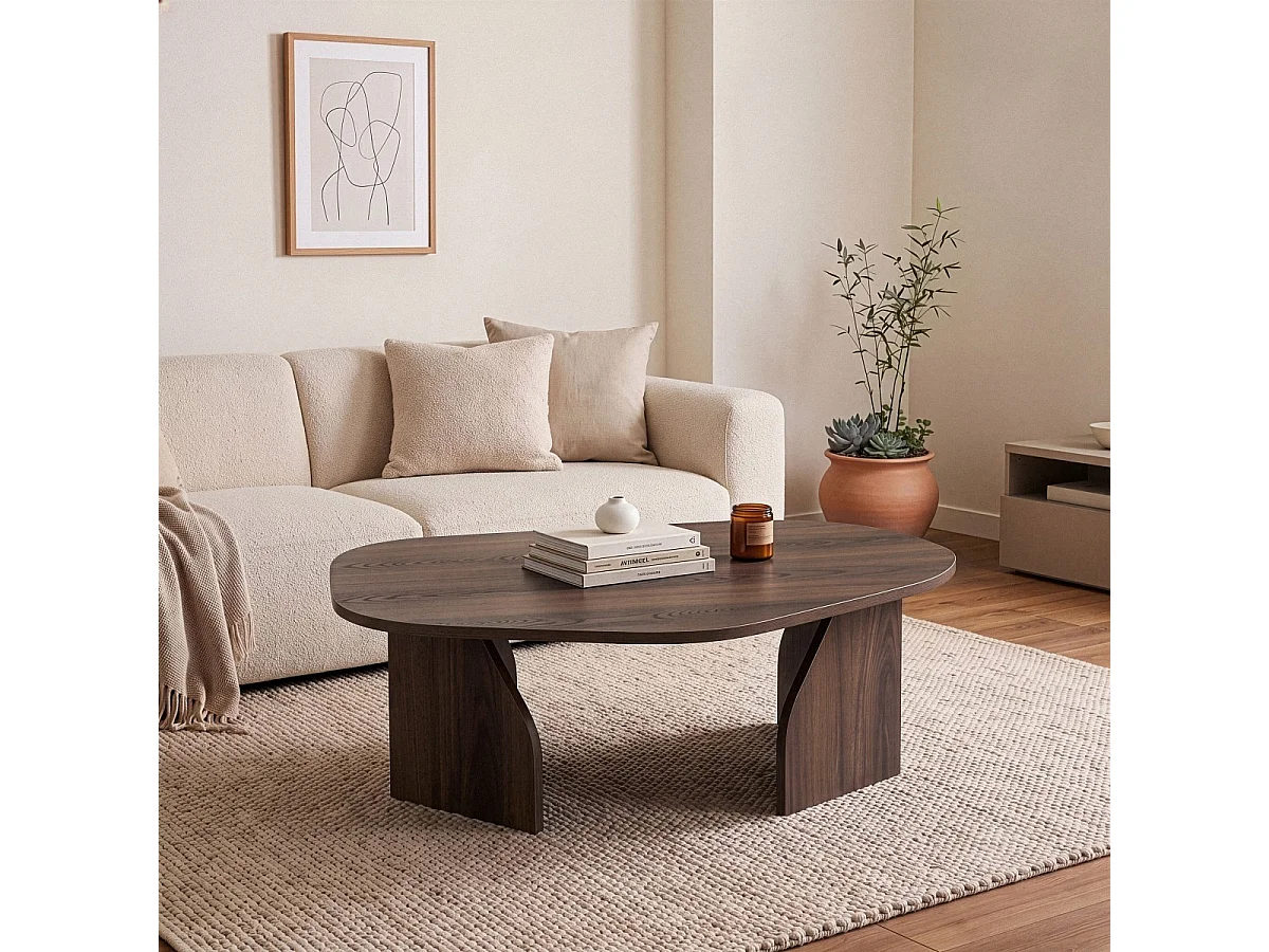 Table basse avec plateau de forme organique et pieds larges L100 cm - ROCK