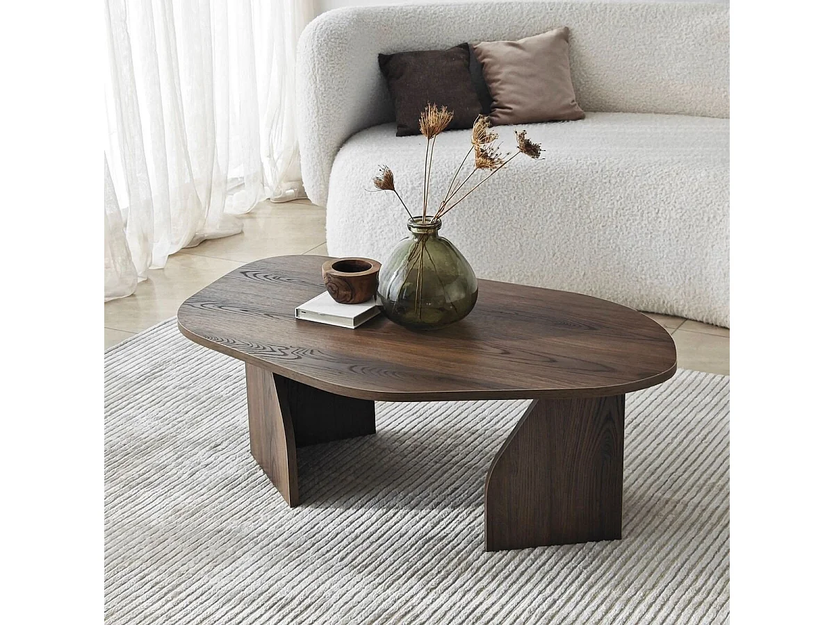 Table basse avec plateau de forme organique et pieds larges L100 cm - ROCK