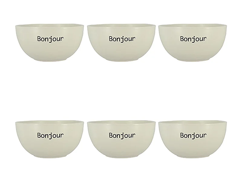 Novastyl - Lot 6 Bols Bonjour 58cl En Gres Blanc