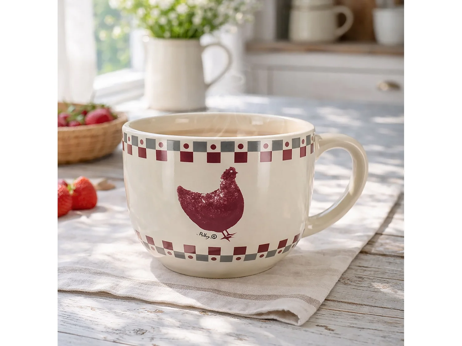 Novastyl - Lot 6 Jumbo Gallina 45cl En Grès Gris Et Rouge