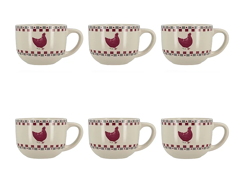Novastyl - Lot 6 Jumbo Gallina 45cl En Gres Gris Et Rouge