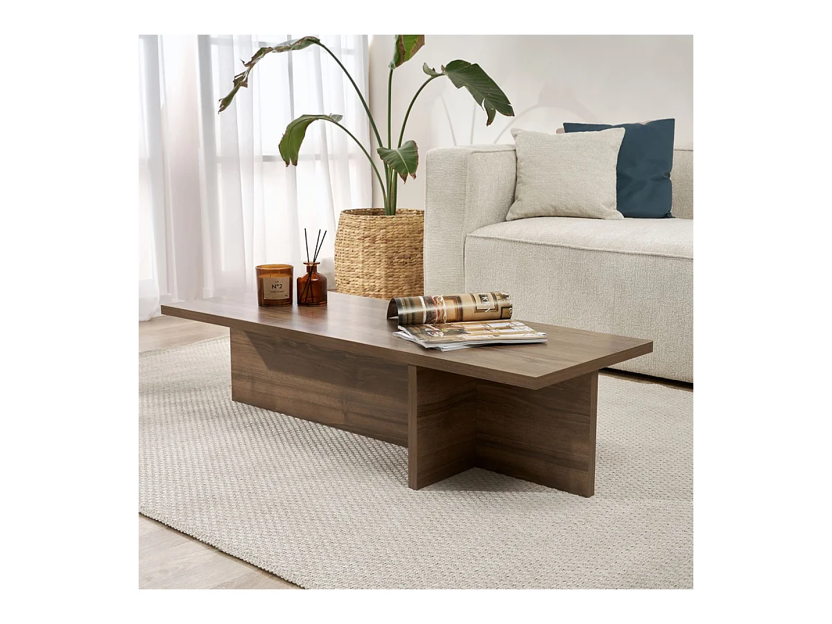 Table basse avec plateau rectangulaire et pied asymétrique L120 cm - HARBOR