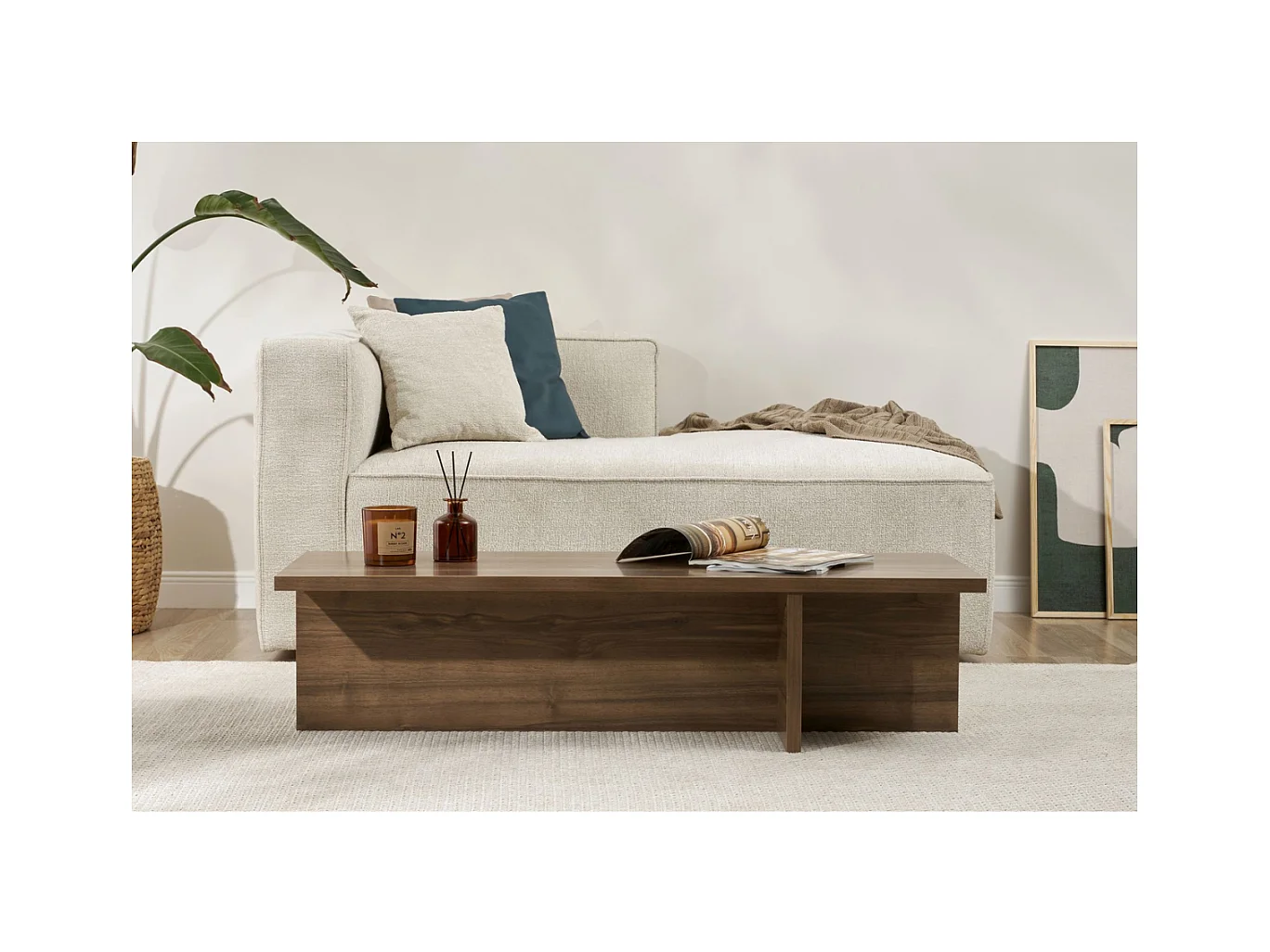 Table basse avec plateau rectangulaire et pied asymétrique L120 cm - HARBOR