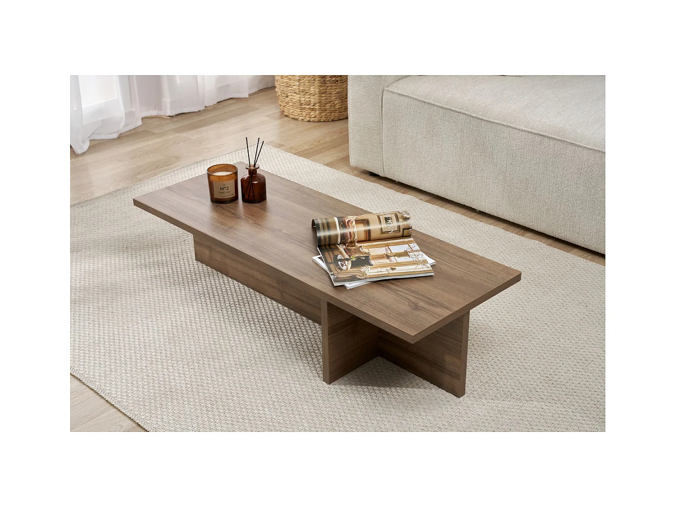 Table basse avec plateau rectangulaire et pied asymétrique L120 cm - HARBOR