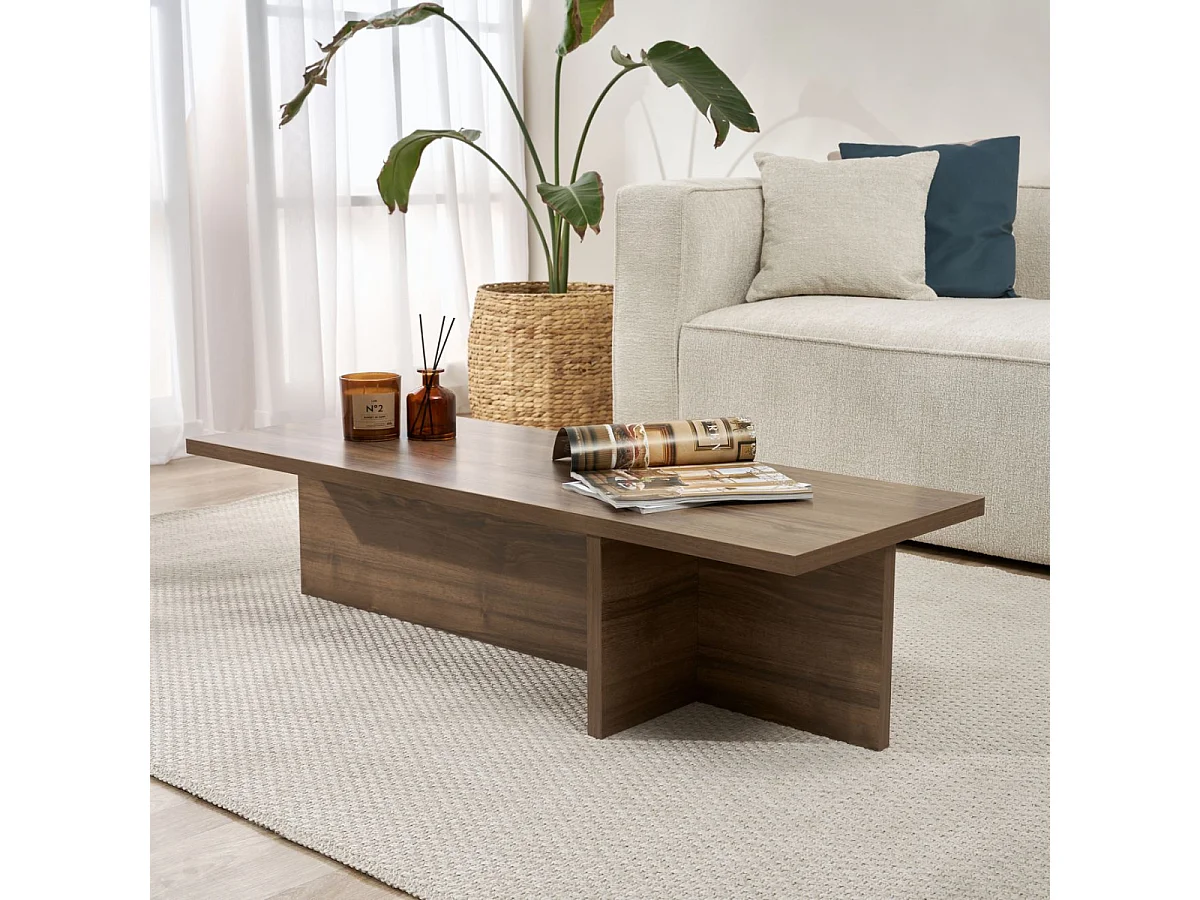 Table basse avec plateau rectangulaire et pied asymétrique L120 cm - HARBOR