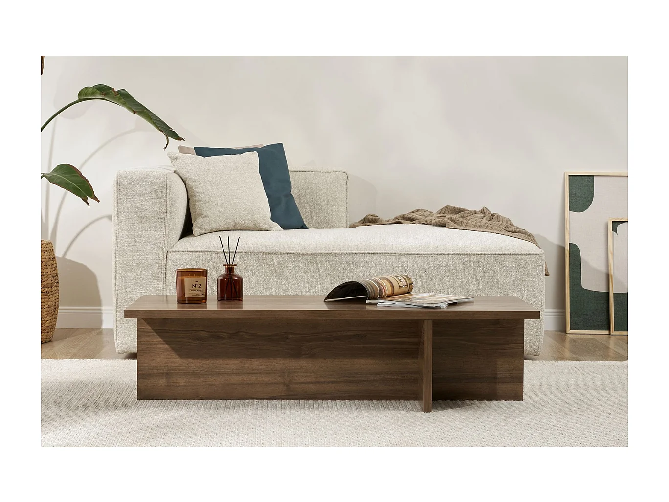 Table basse avec plateau rectangulaire et pied asymétrique L120 cm - HARBOR