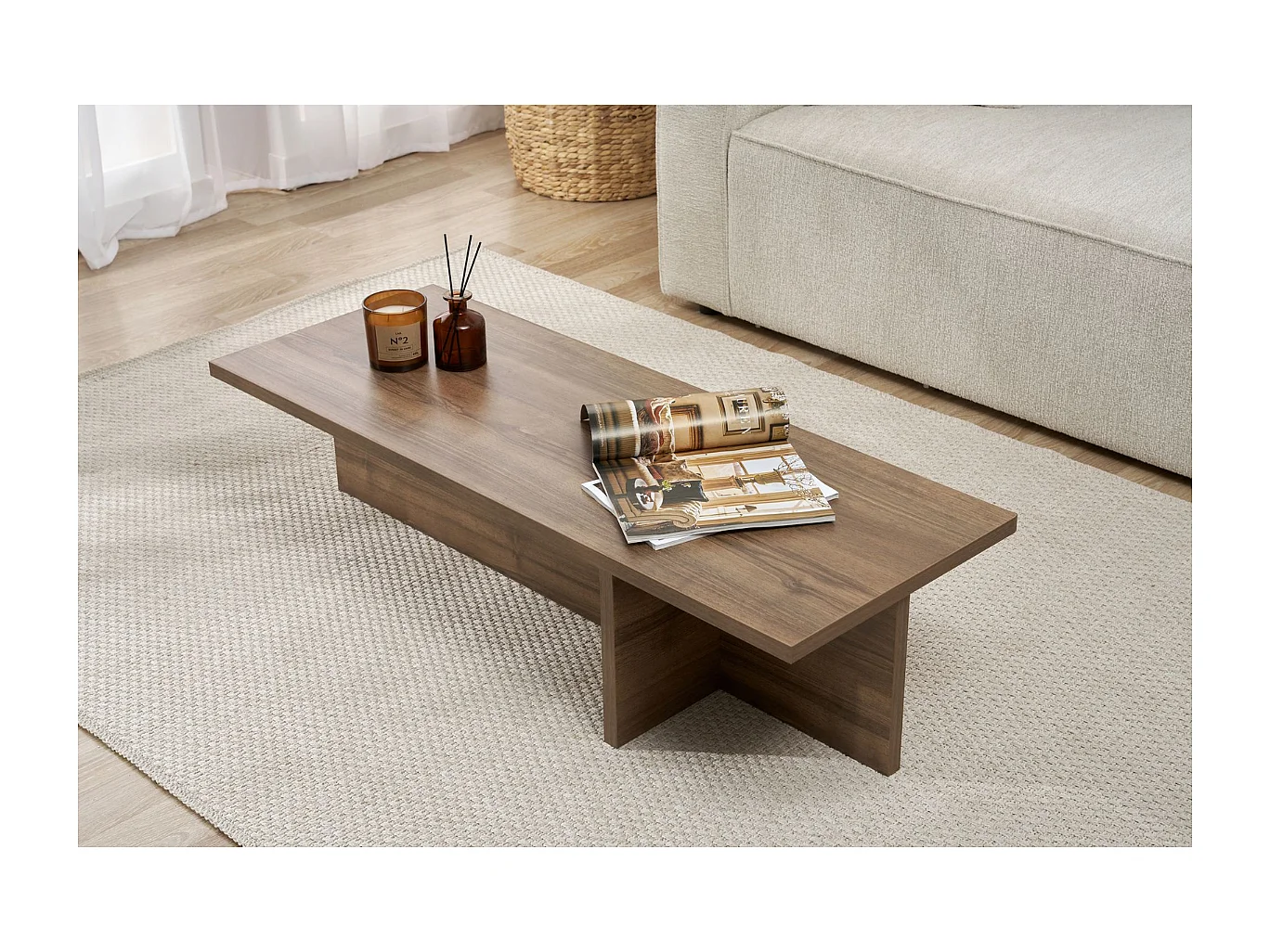 Table basse avec plateau rectangulaire et pied asymétrique L120 cm - HARBOR