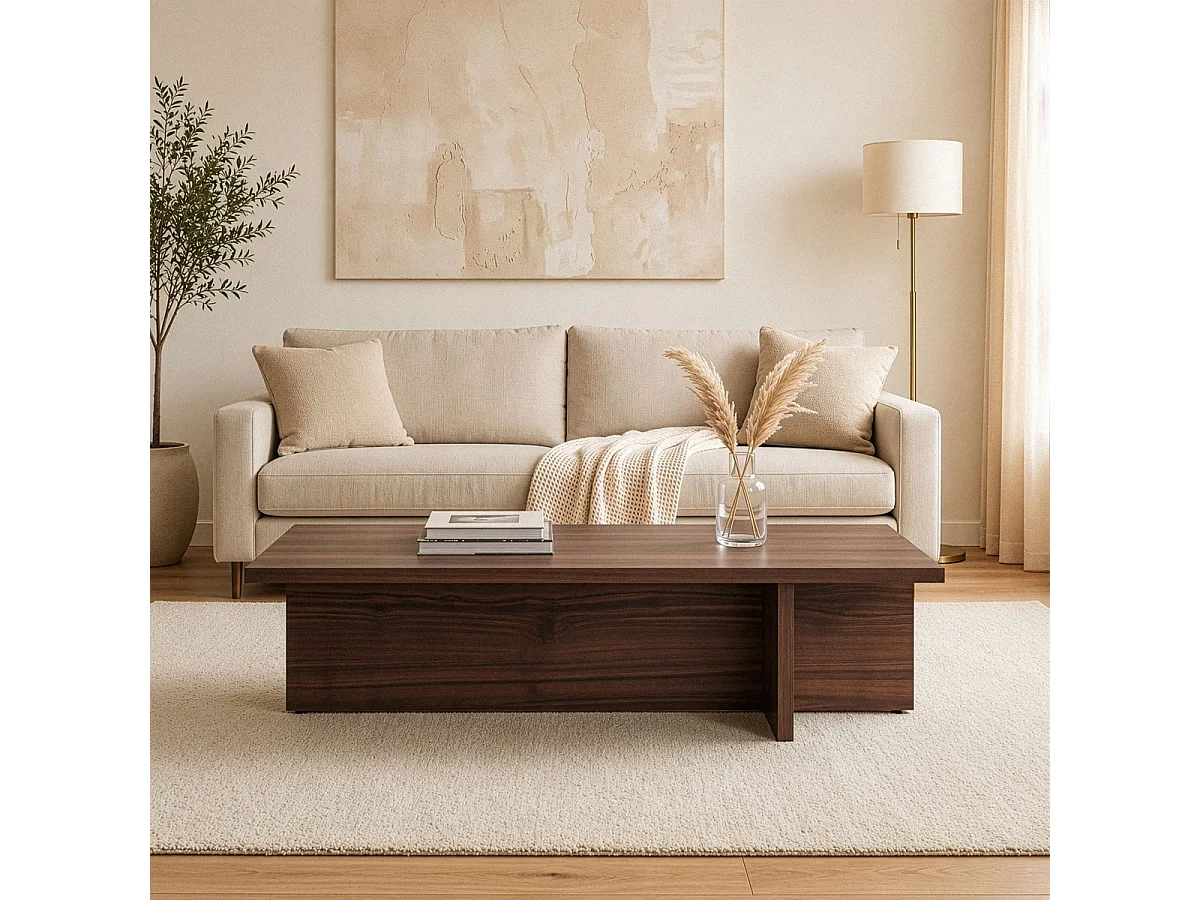 Table basse avec plateau rectangulaire et pied asymétrique L120 cm - HARBOR
