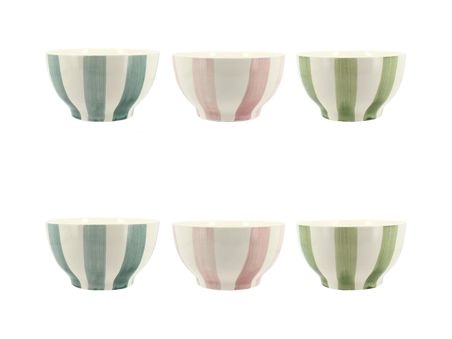 Novastyl - Lot 6 Bols Arlequin 70cl En Gres Blanc Rayures Couleurs Assorties