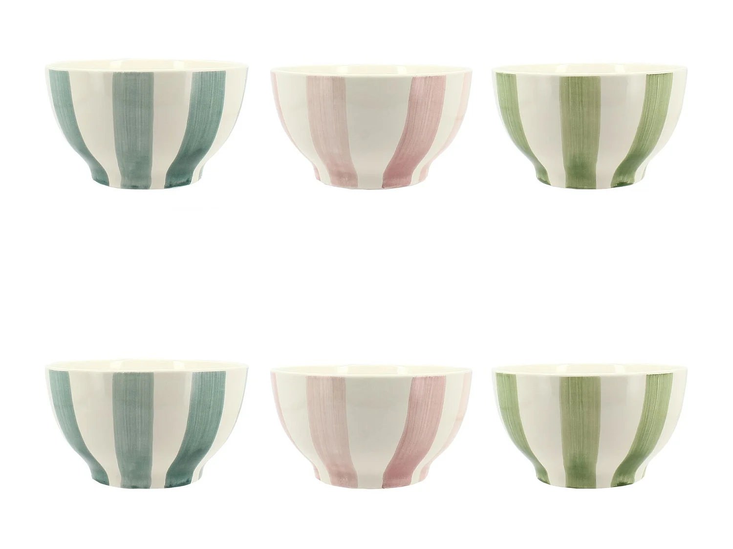 Novastyl - Lot 6 Bols Arlequin 70cl En Gres Blanc Rayures Couleurs Assorties