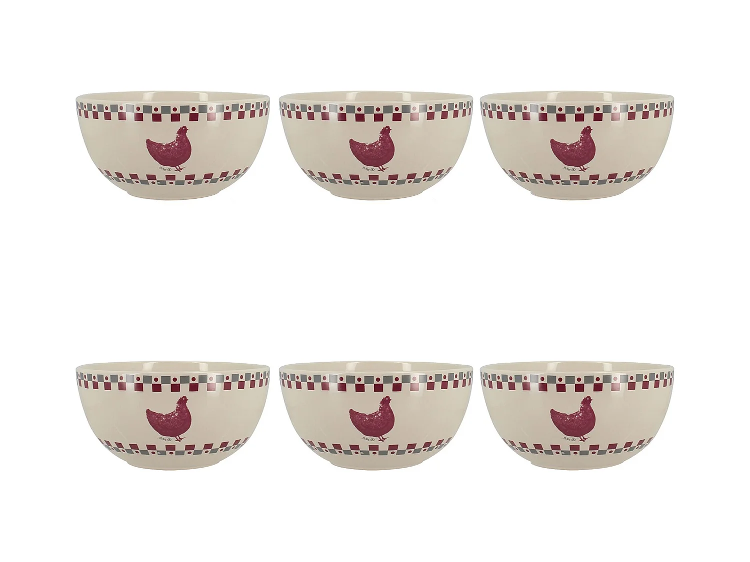 Novastyl - Lot 6 Bols Gallina 55cl En Gres Gris Et Rouge
