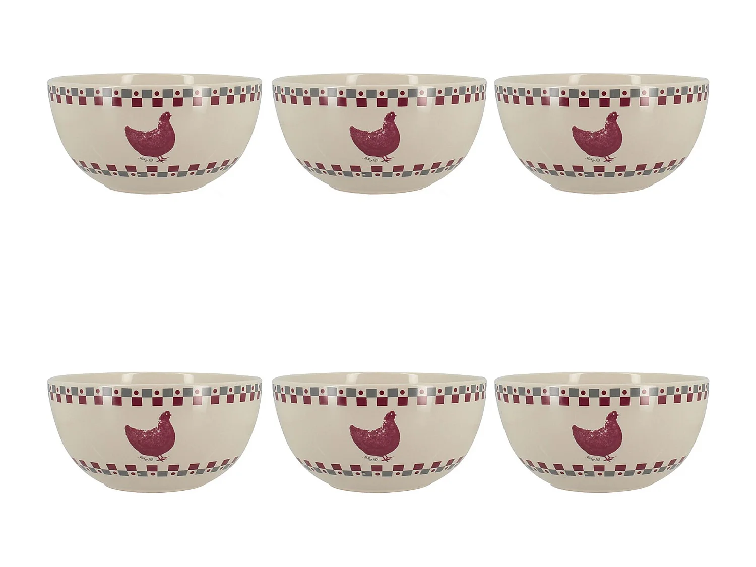 Novastyl - Lot 6 Bols Gallina 55cl En Gres Gris Et Rouge