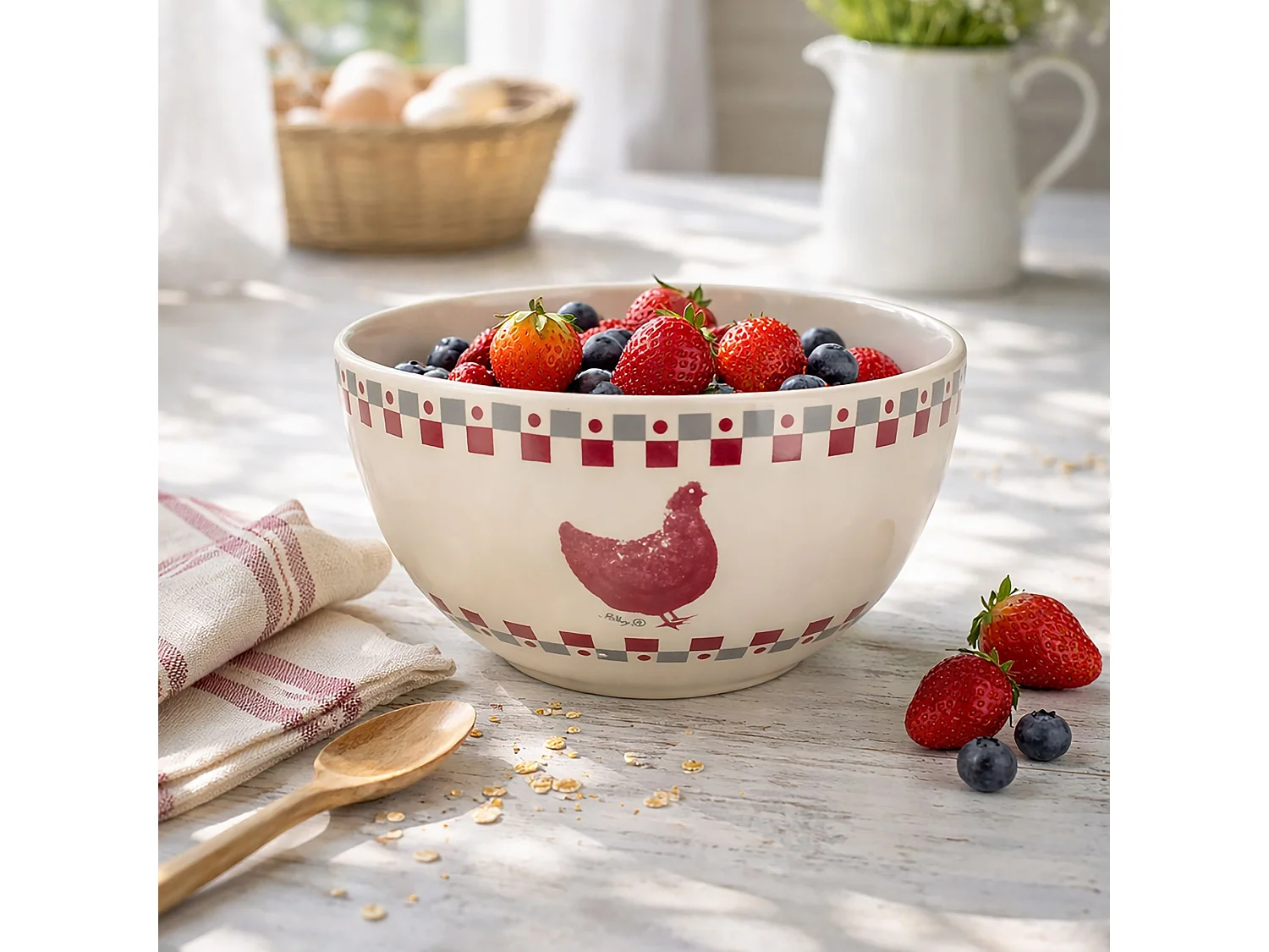 Novastyl - Lot 6 Bols Gallina 55cl En Gres Gris Et Rouge