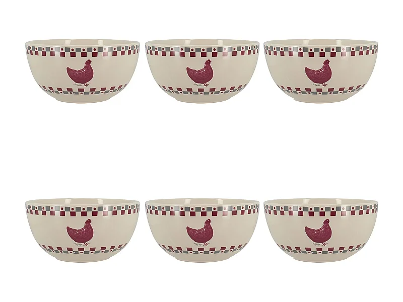Novastyl - Lot 6 Bols Gallina 55cl En Gres Gris Et Rouge