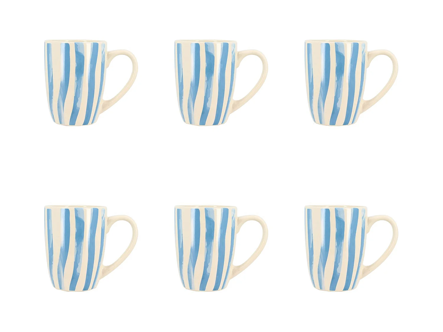 Novastyl - Lot 6 Mugs Corfu 38cl En Gres Blanc Avec Des Rayures Bleues