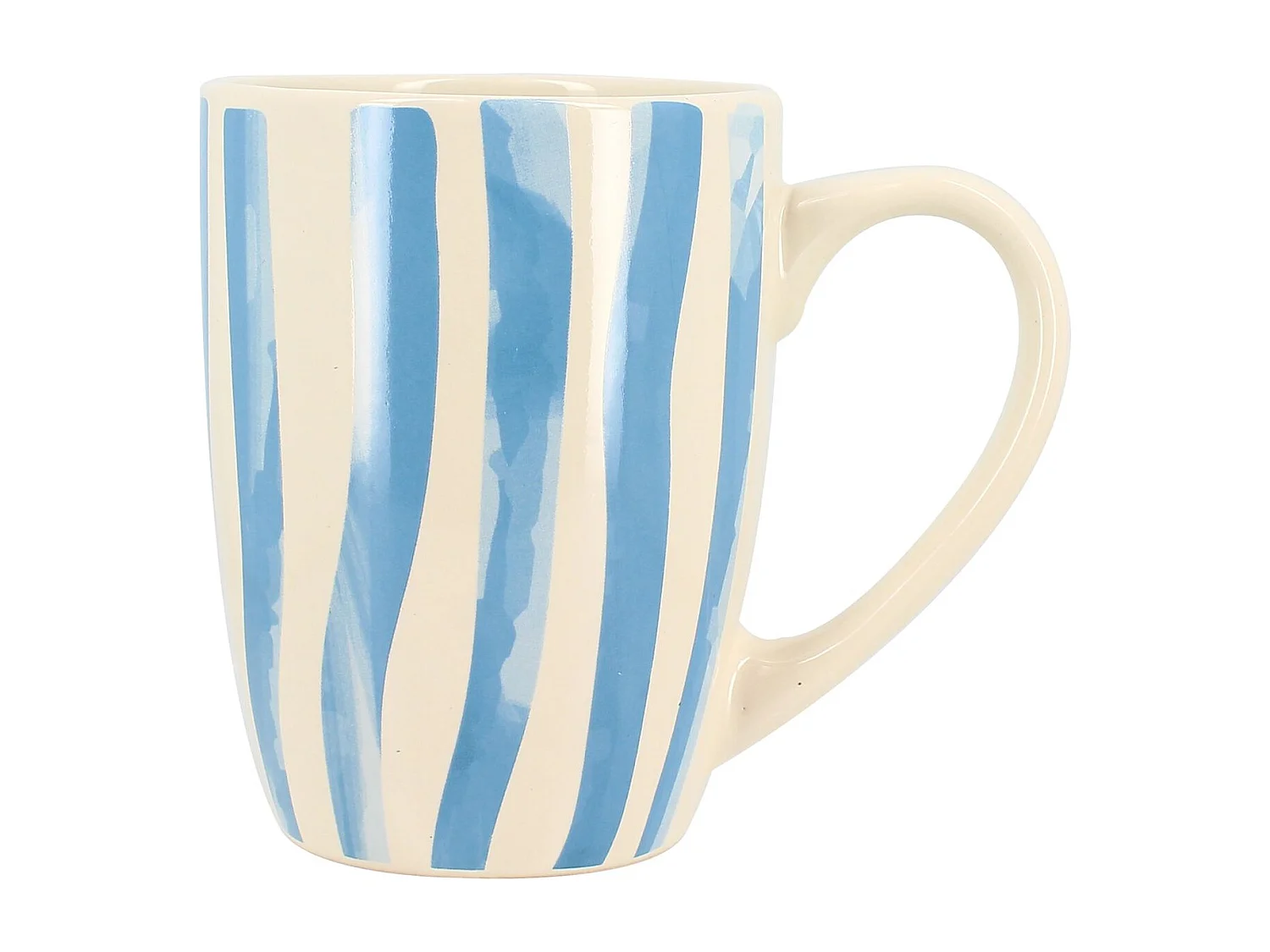 Novastyl - Lot 6 Mugs Corfu 38cl En Gres Blanc Avec Des Rayures Bleues