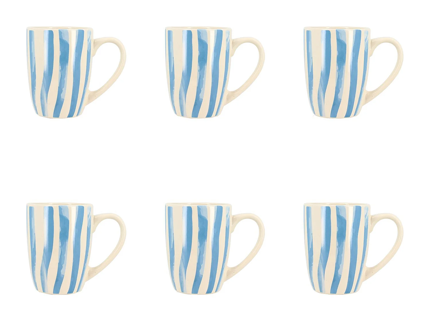 Novastyl - Lot 6 Mugs Corfu 38cl En Grès Blanc Avec Des Rayures Bleues