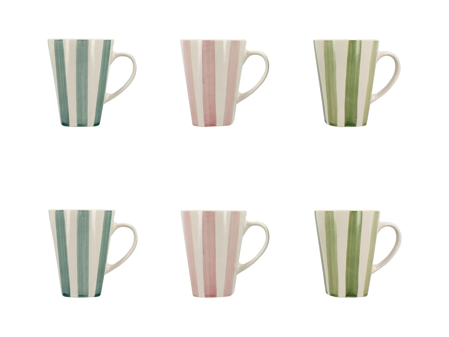 Novastyl - Lot 6 Mugs Arlequin 36cl En Gres Blanc Rayures Couleurs Assorties