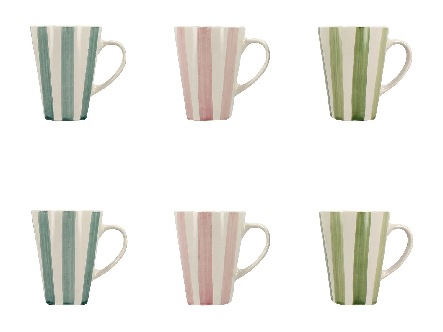 Novastyl - Lot 6 Mugs Arlequin 36cl En Grès Blanc Rayures Couleurs Assorties