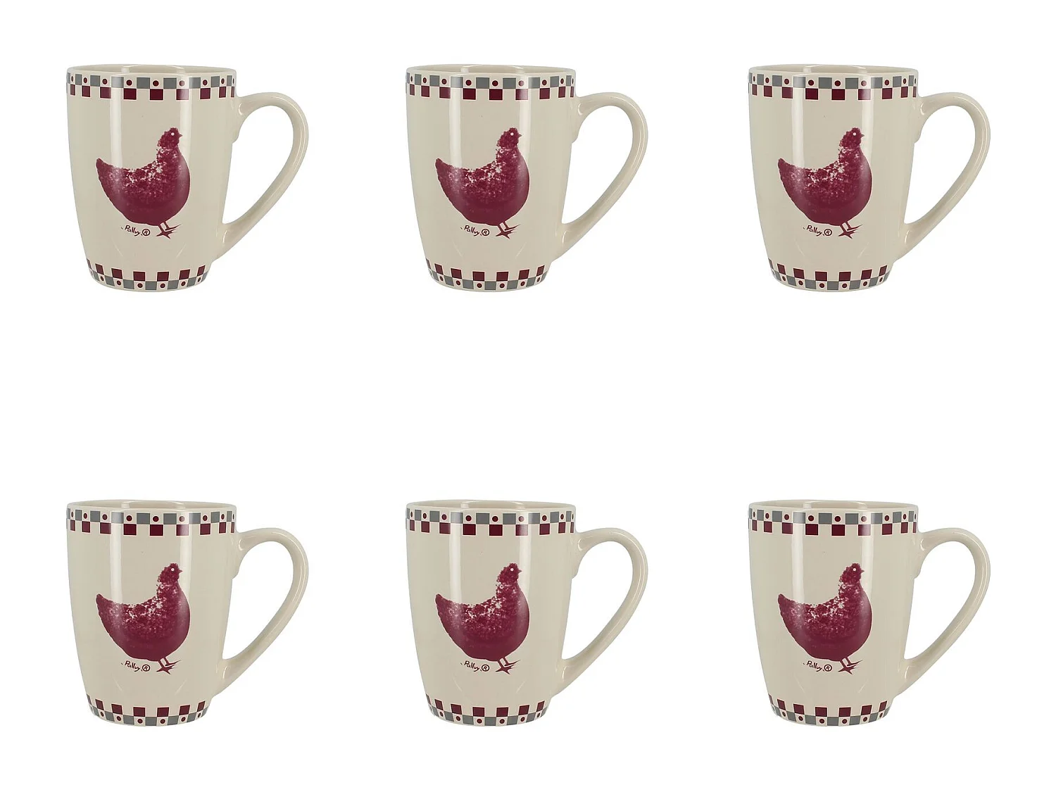 Novastyl - Lot 6 Mugs Gallina 38cl En Gres Gris Et Rouge