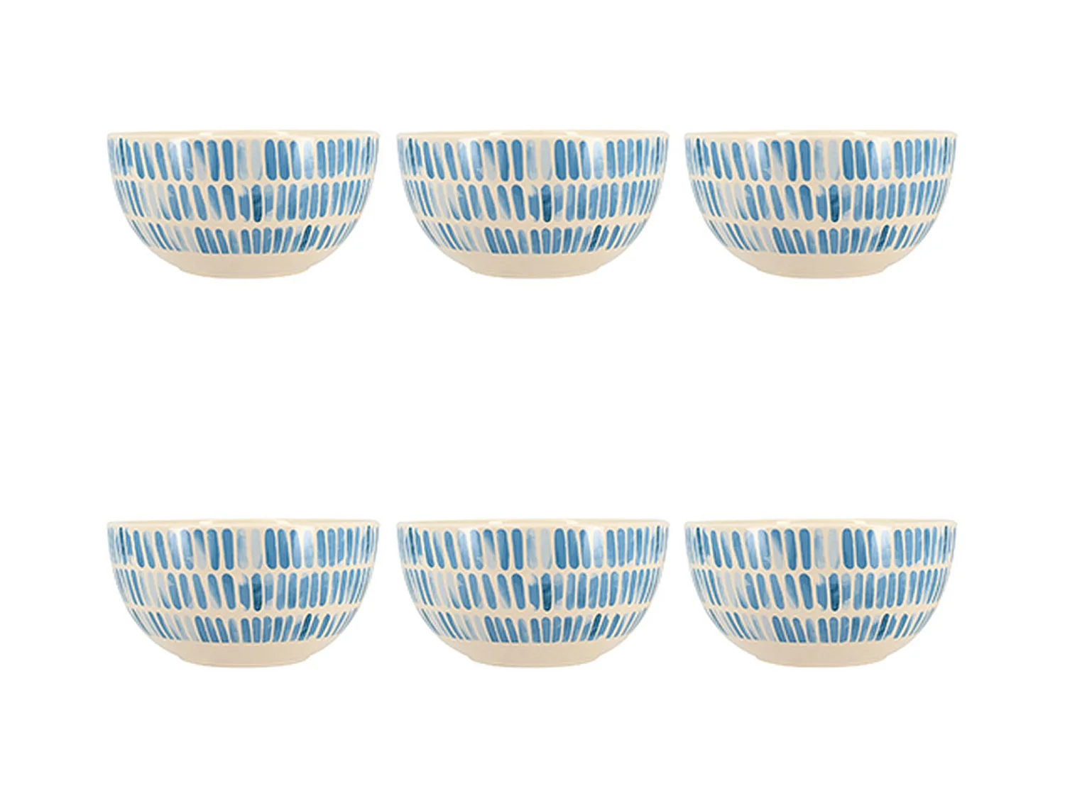 Novastyl - Lot 6 Bols Corfu 58cl En Gres Blanc Avec Des Rayures Bleues