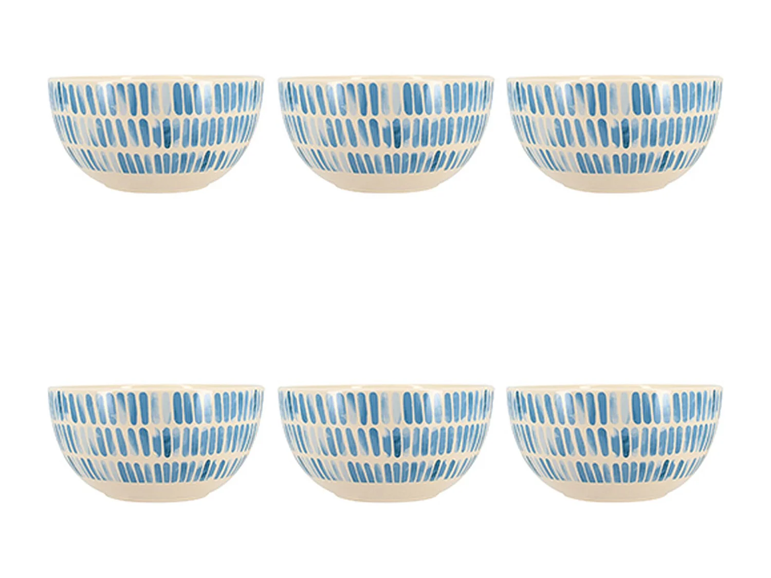 Novastyl - Lot 6 Bols Corfu 58cl En Gres Blanc Avec Des Rayures Bleues