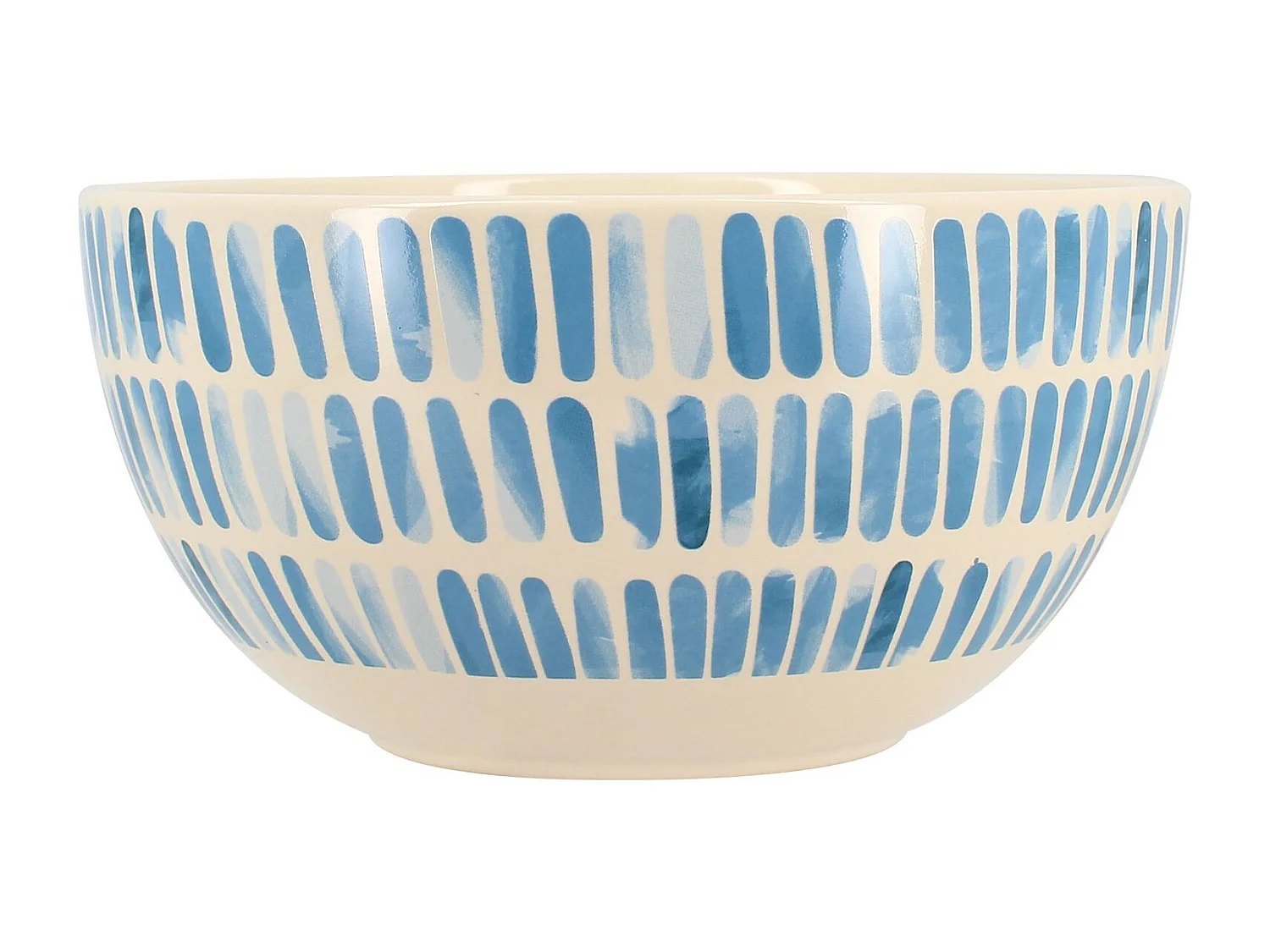 Novastyl - Lot 6 Bols Corfu 58cl En Gres Blanc Avec Des Rayures Bleues