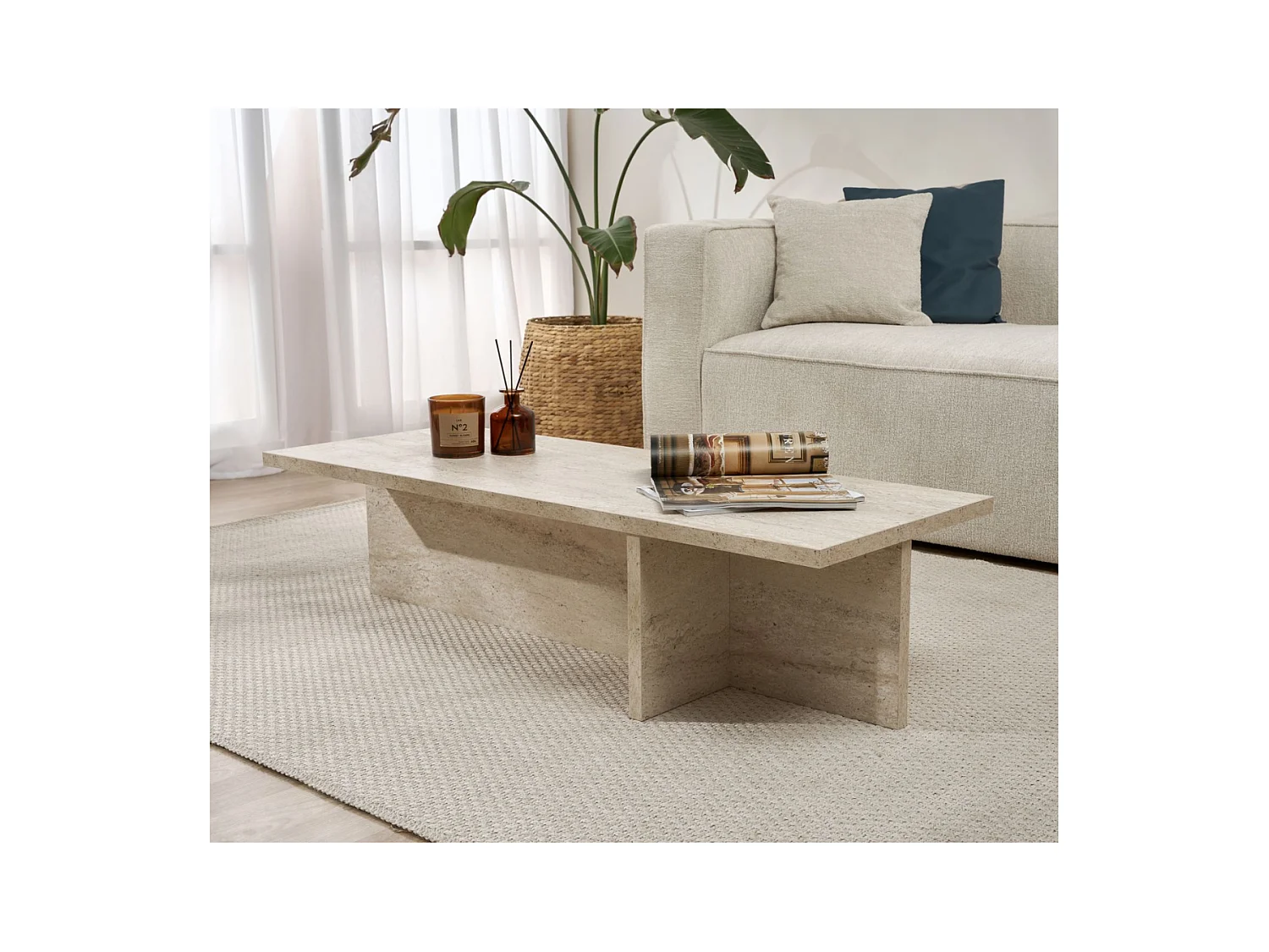 Table basse avec plateau rectangulaire et pied asymétrique L120 cm - HARBOR