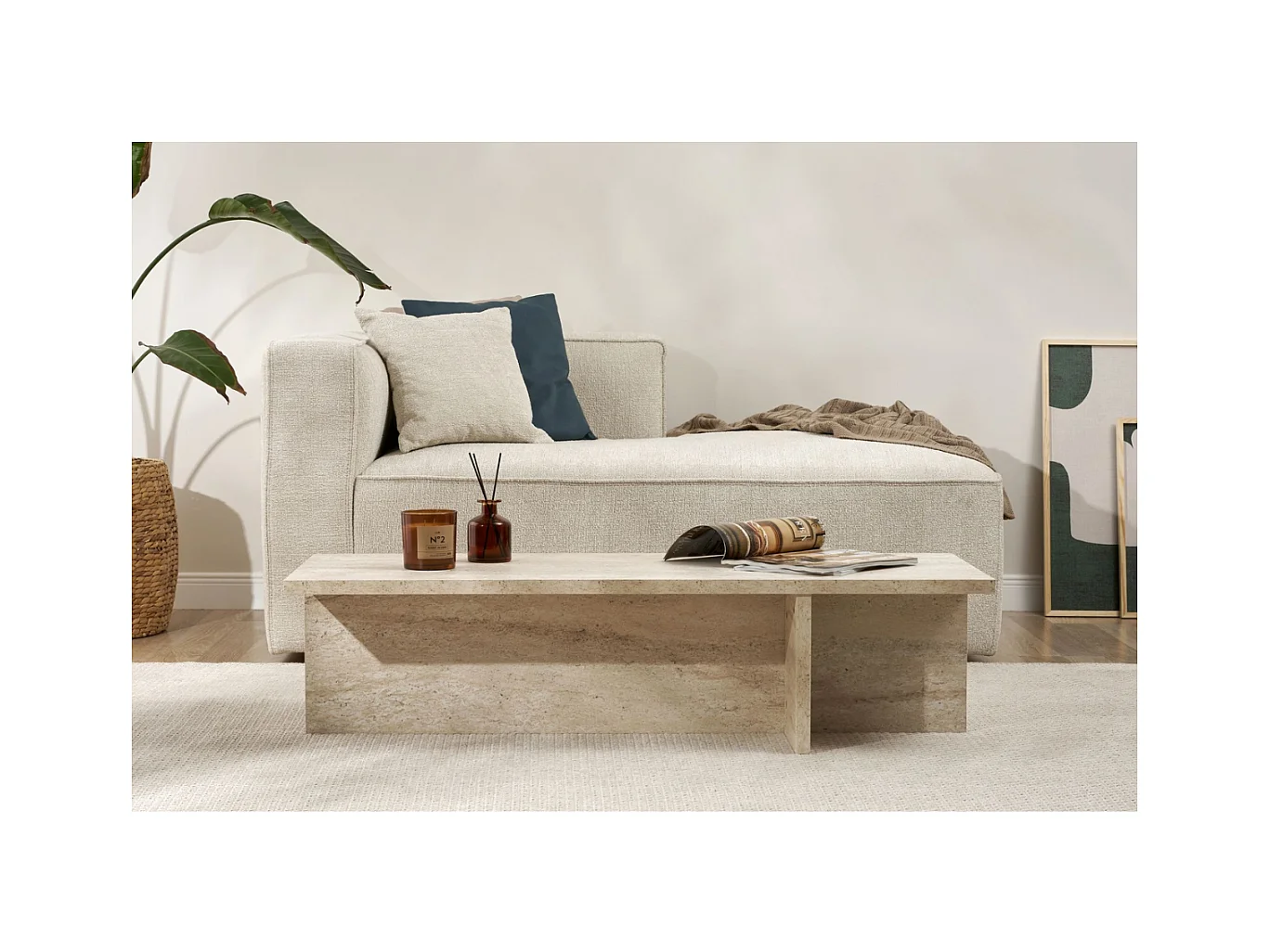 Table basse avec plateau rectangulaire et pied asymétrique L120 cm - HARBOR