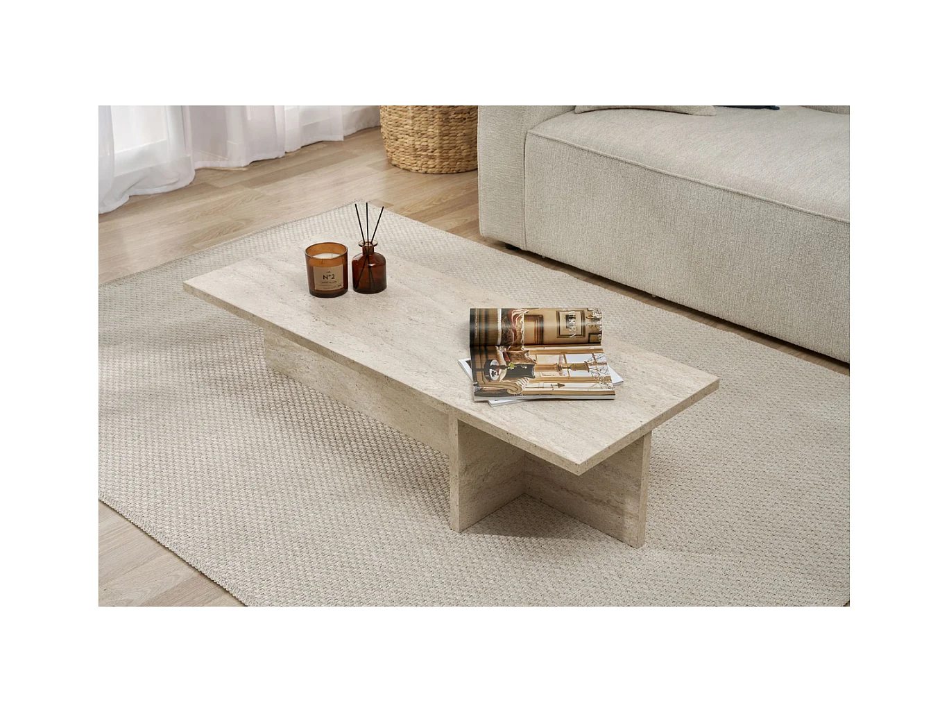 Table basse avec plateau rectangulaire et pied asymétrique L120 cm - HARBOR