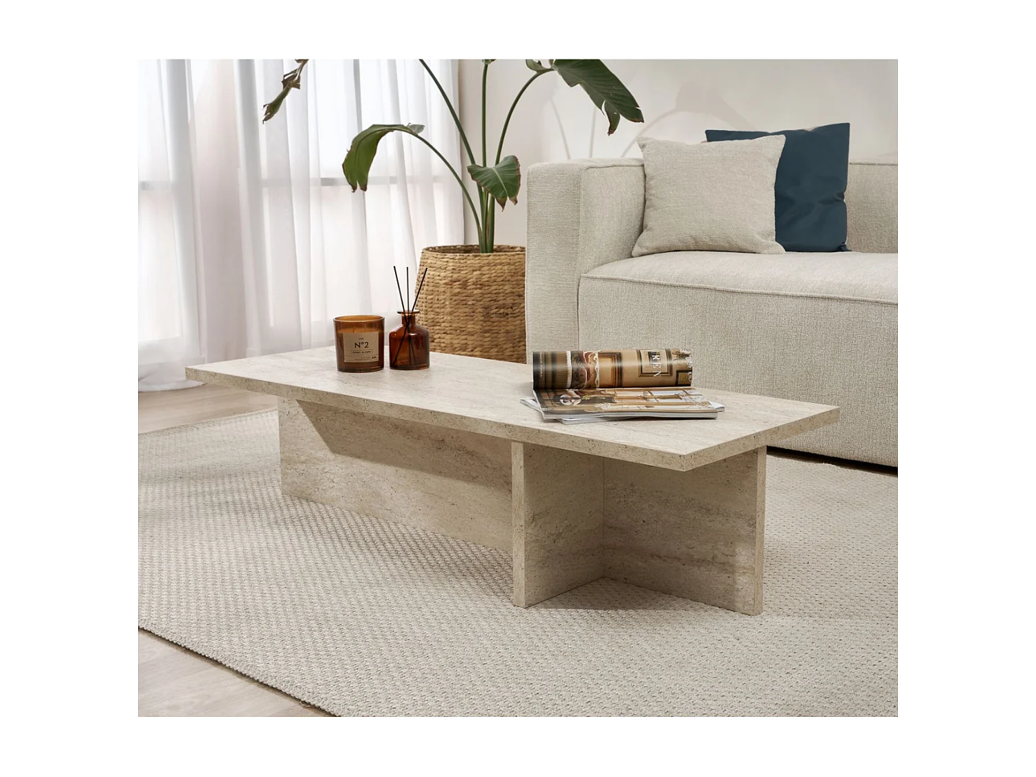 Table basse avec plateau rectangulaire et pied asymétrique L120 cm - HARBOR