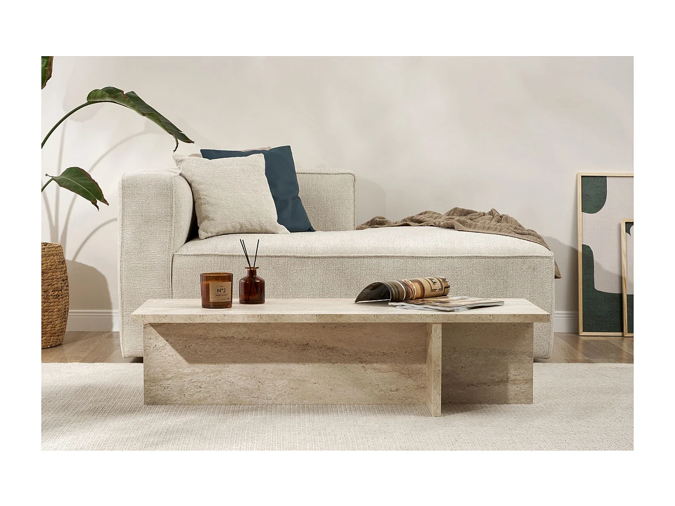 Table basse avec plateau rectangulaire et pied asymétrique L120 cm - HARBOR