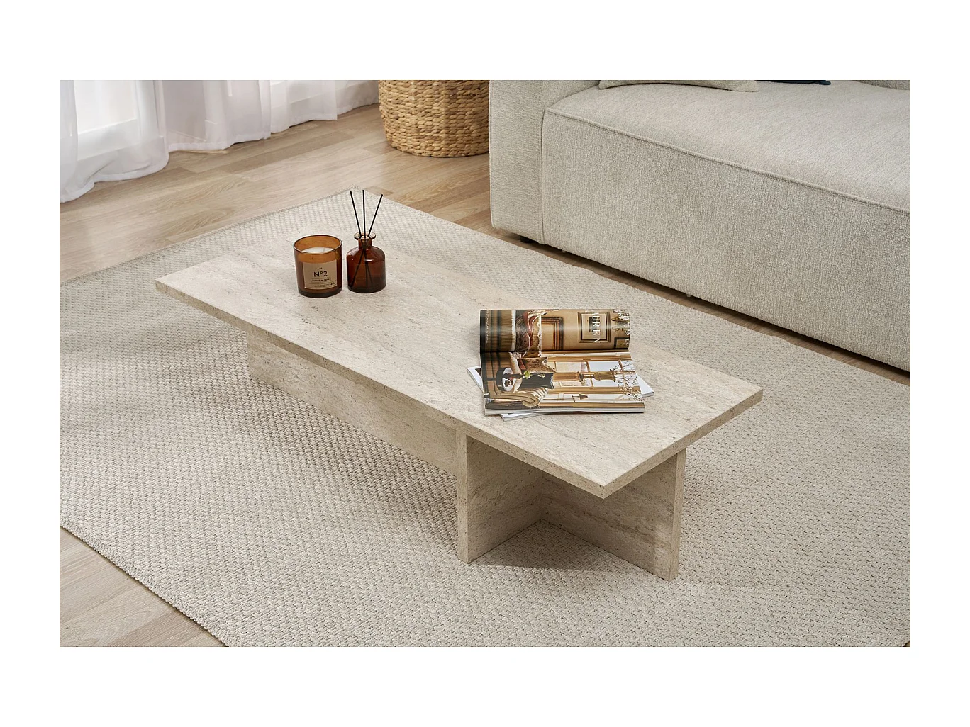 Table basse avec plateau rectangulaire et pied asymétrique L120 cm - HARBOR
