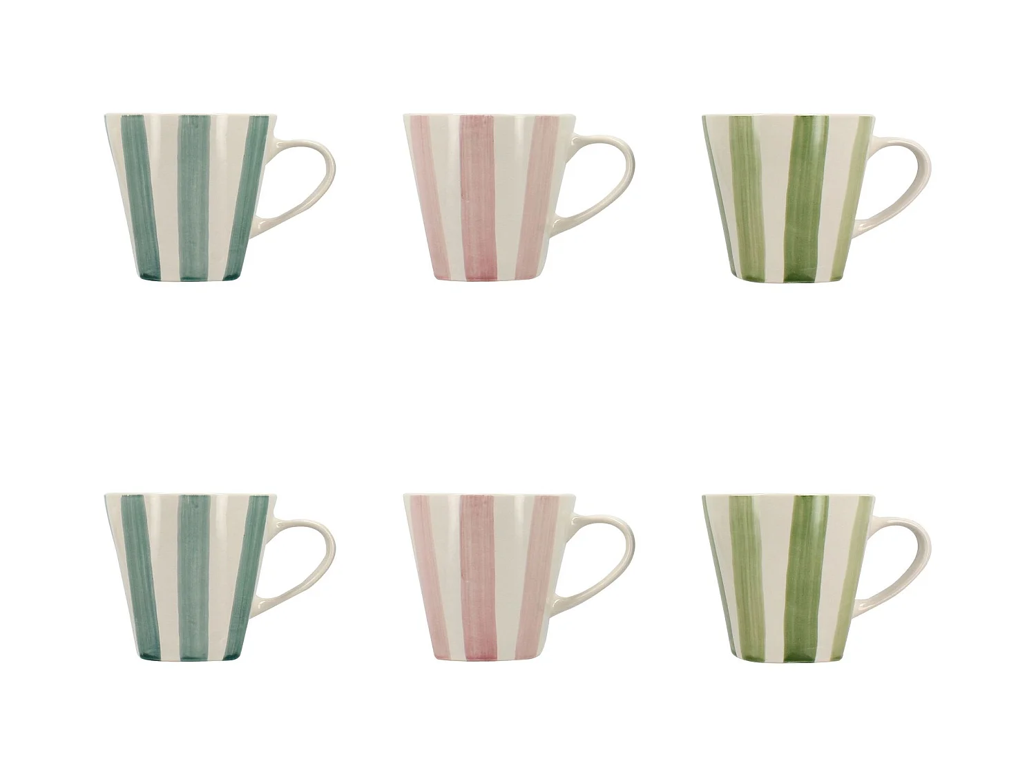 Novastyl - Lot6 Tasse Arlequin 20cl En Gres Blanc Rayures Couleurs Assorties