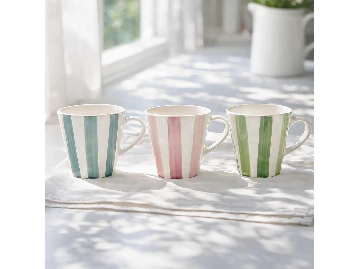 Novastyl - Lot6 Tasse Arlequin 20cl En Gres Blanc Rayures Couleurs Assorties