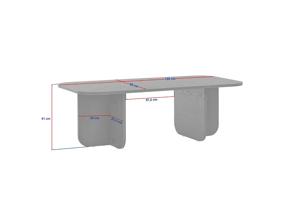 Table basse rectangulaire avec plateau aux bords arrondis L120 cm - BECAJ