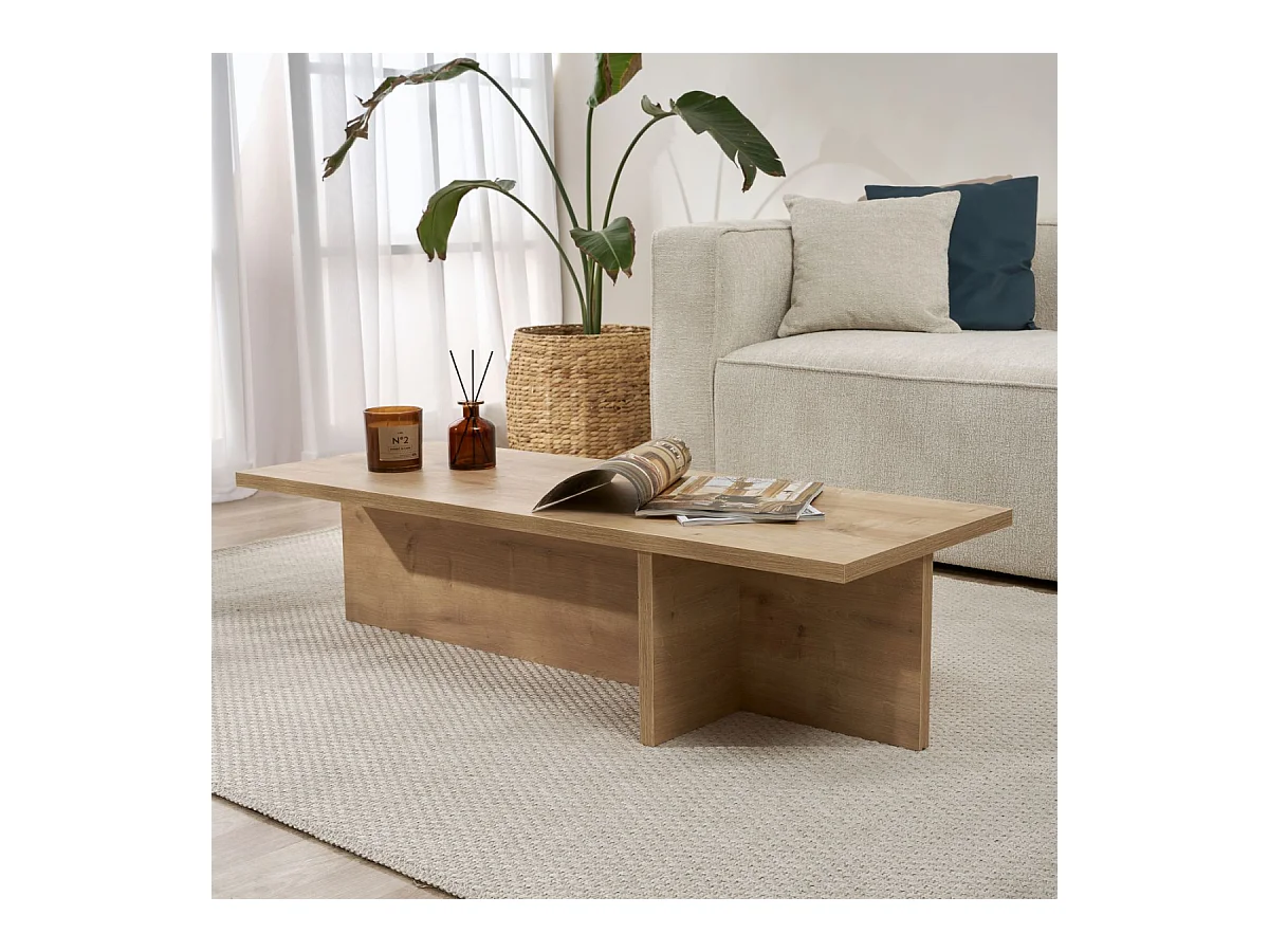 Table basse avec plateau rectangulaire et pied asymétrique L120 cm - HARBOR