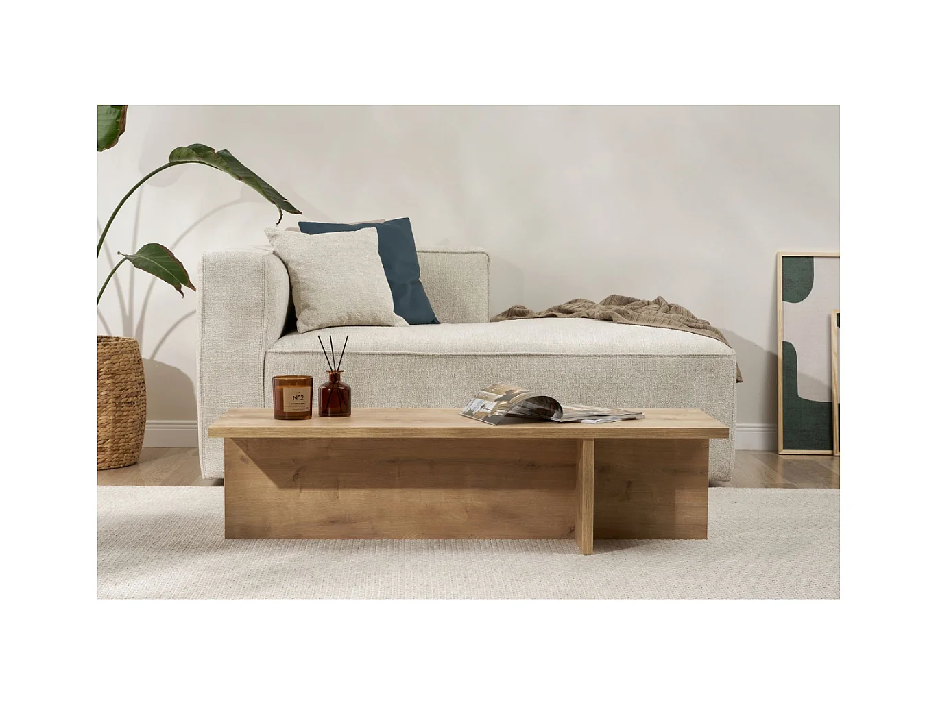 Table basse avec plateau rectangulaire et pied asymétrique L120 cm - HARBOR