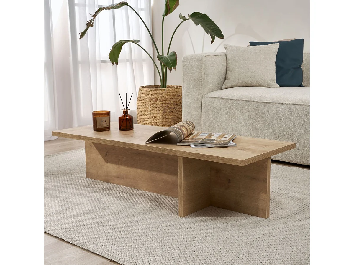 Table basse avec plateau rectangulaire et pied asymétrique L120 cm - HARBOR
