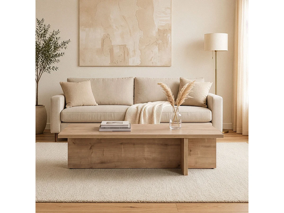 Table basse avec plateau rectangulaire et pied asymétrique L120 cm - HARBOR