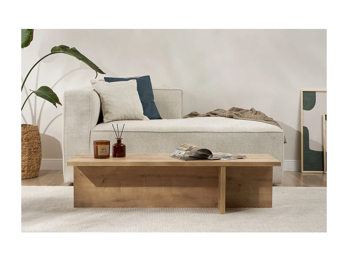 Salontafel met rechthoekig blad en asymmetrische poot L120 cm - HARBOR