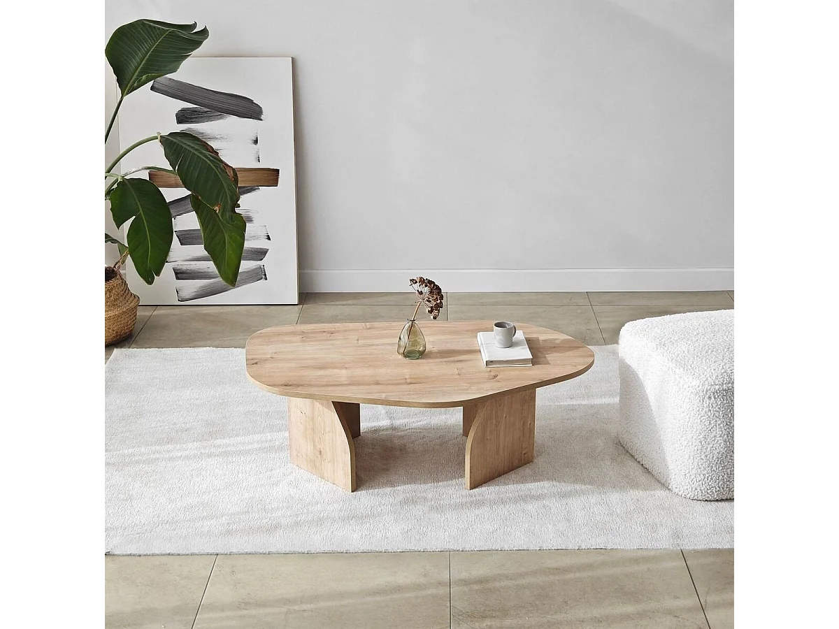 Table basse avec plateau de forme organique et pieds larges L105 cm - ROCK