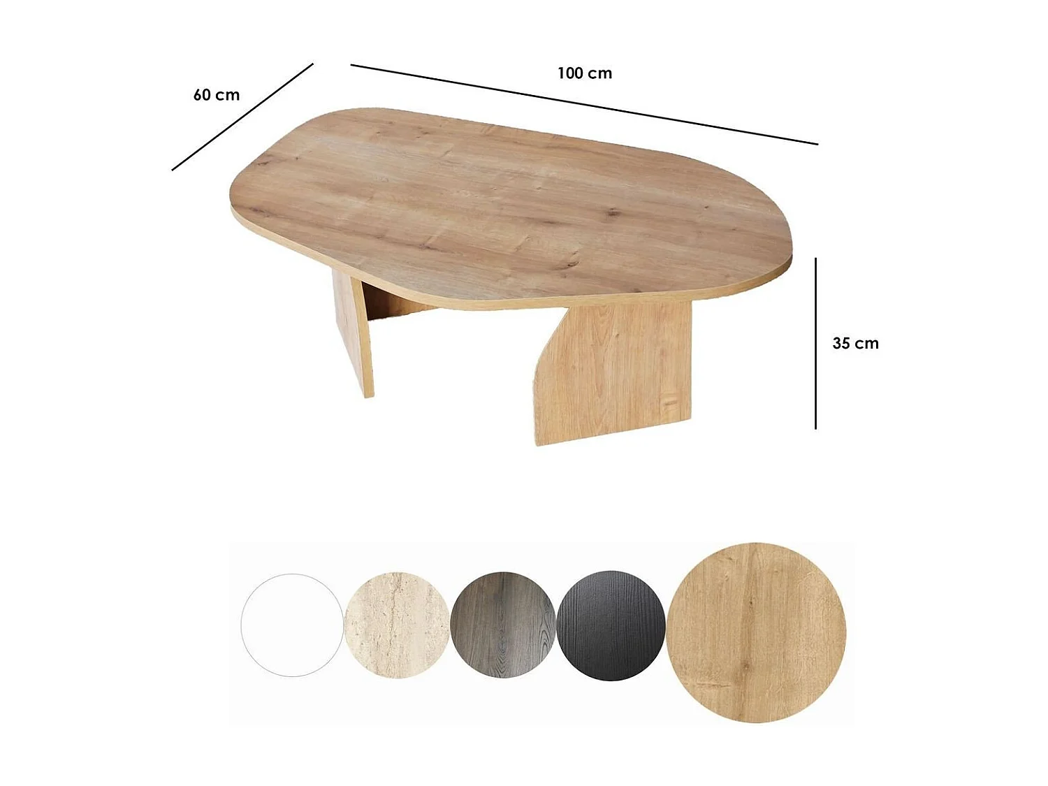 Table basse avec plateau de forme organique et pieds larges L105 cm - ROCK