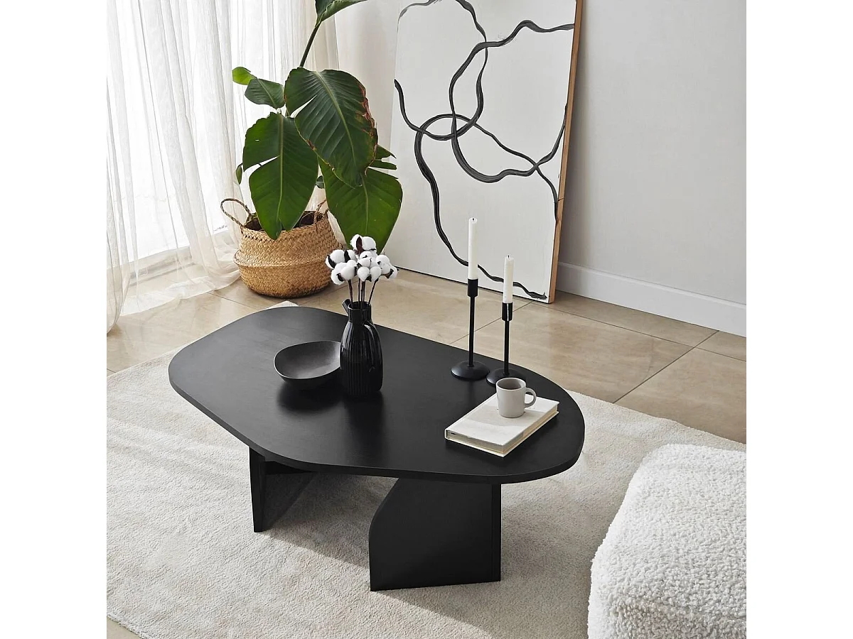 Table basse avec plateau de forme organique et pieds larges L105 cm - ROCK