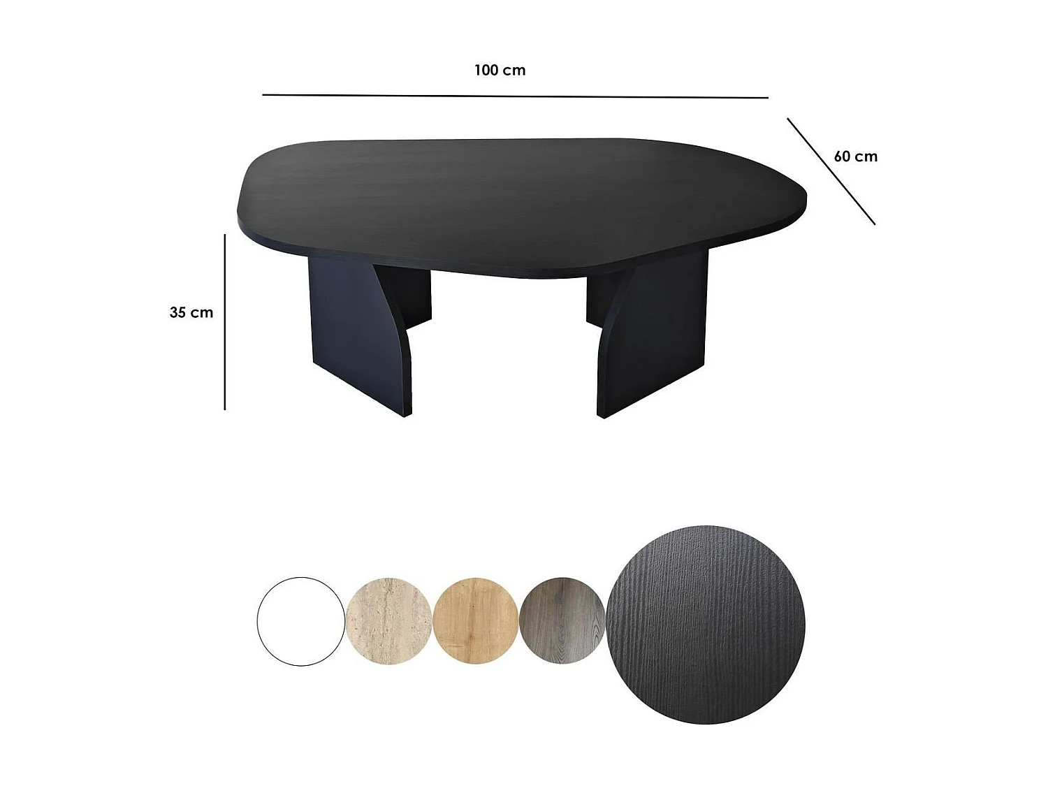 Table basse avec plateau de forme organique et pieds larges L105 cm - ROCK