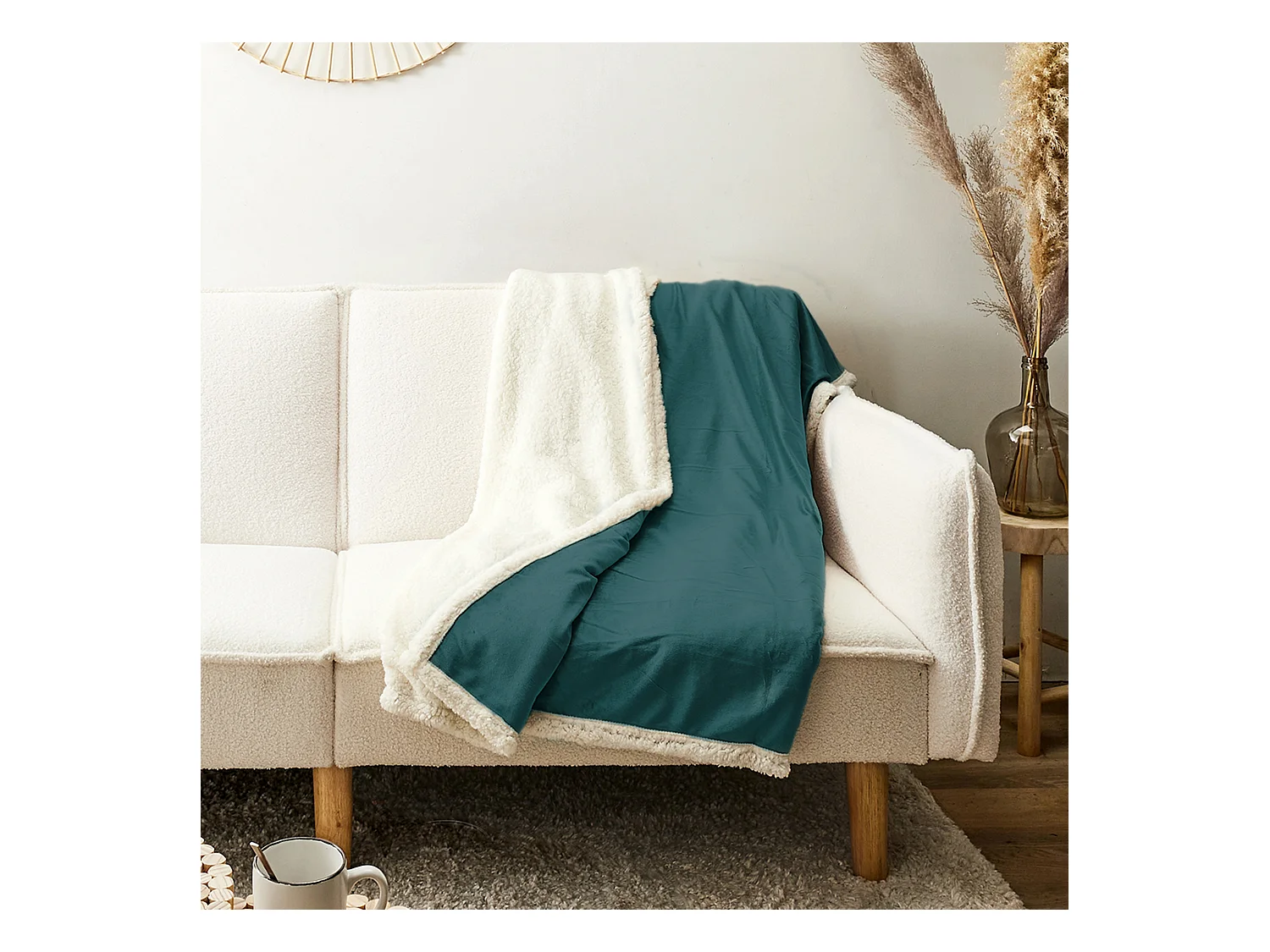 Plaid Microfibre Sherpa Bleu Canard 120x150cm Bleu